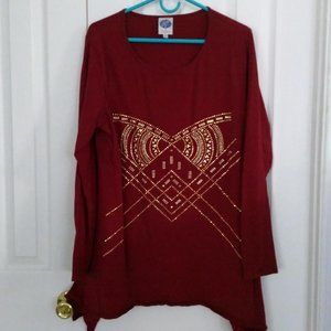 Rust Knit Long Sleeved Shirt w Gold Embellishments